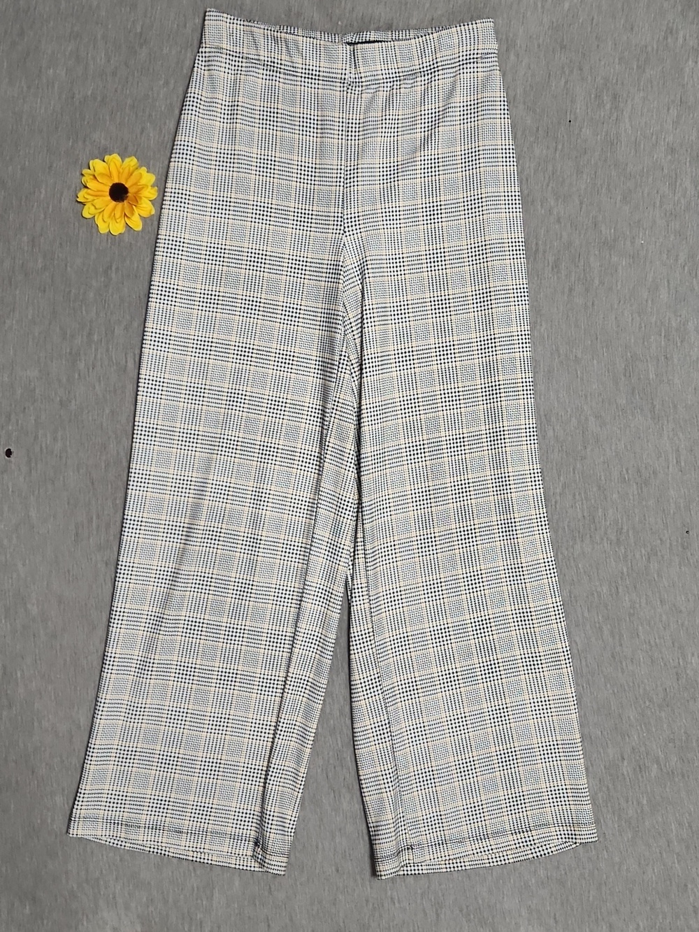 Jules & Leopold Houndstooth Plaid High Rise Palazzo Flare Flowy Trousers Pants
